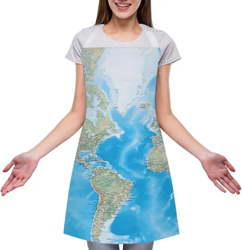 Vista 3 de MUSM Apron for Adults - 27.6 X 31.5 Inch, Heavy-Duty Polyester Aprons with Two Large Pockets, Waterproof World Map Kitchen Apron for Cooking