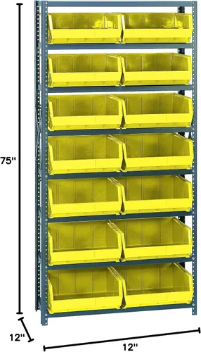 Vista 376 de Quantum QSBU-245BK Heavy Duty Shelving Unit with (7) Shelves and (24) QUS245 Black Bins for Garage Warehouse Storage Distribution 400 lb Load