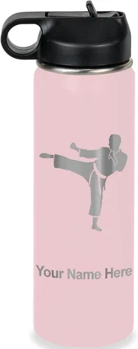 Vista 28 de Botella de agua personalizada LaserGram, Karate Man, de acero inoxidable con aislamiento al vacío de doble pared con tapa abatible, regalo grabado