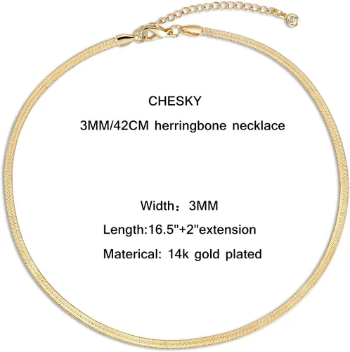 Vista 6 de CHESKY Gold Necklace for Women, 14K PlatedS925 sterling silver Snake Chain Necklace Dainty Simple Chunky Herringbone Necklace Gold Choker Necklaces