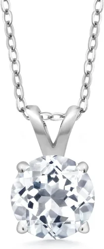 Vista 106 de Gem Stone King Collar con colgante solitario de plata de ley 925 de 0.236 in con piedra natal redonda Collar de 4 puntas para mujer Con cadena
