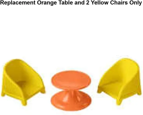 Vista 5 de Piezas de repuesto para el juego Fisher-Price Little People Figure HCF61, inspirado en Barbie Dreamhouse, incluye una mesa naranja y 2 sillas