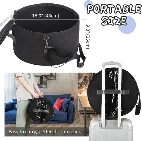 Vista 3 de LITLANDSTAR Organizador para mujeres y hombres, caja de almacenamiento redonda, contenedor de fieltro portátil, plegable, con tapa a prueba de Negro