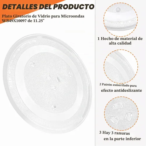Vista 2 de Placa giratoria de vidrio para microondas de 11.25 pulgadas apta para Samsung GE, bandeja giratoria de vidrio para microondas de 11 1/4 pulgadas