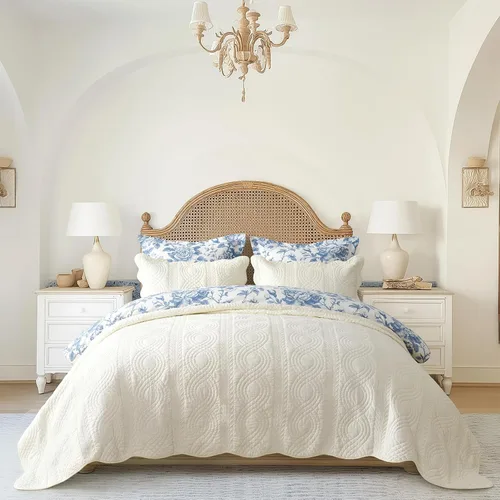 Vista 19 de EVERGRACE HOME - Juego de edredón de cachemira 100% algodón, tamaño King Lino Paisley Beige