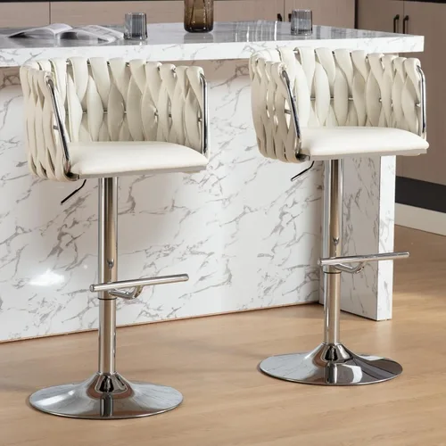 Vista 8 de DUOMAY Juego de 4 taburetes de bar giratorios modernos, de tela sintética, altura ajustable, con respaldo de barril para isla de cocina, silla