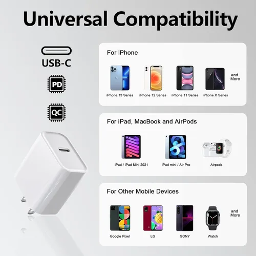 Vista 3 de Bloque de carga USB-C de carga rápida de 20 W para iPhone 17, iPad iWatch, iPhone 17 Air Cube, iPad Brick, adaptador de corriente para Apple Watch