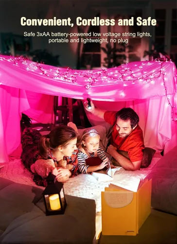 Vista 3 de Luces de Navidad con batería Brightown, 8 pies, 20 luces LED mini con temporizador, luces de árbol de Navidad para dormitorio, interior, exterior