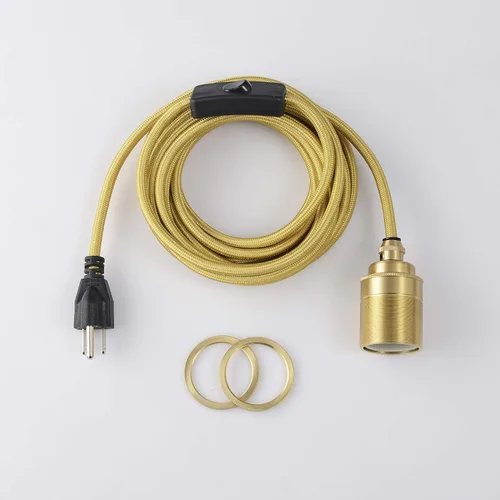 Vista 2 de BRIGHTTIA Lámpara colgante de latón enchufable – Enchufe portátil listo para colgar E26 con cable de 15 pies e interruptor en línea – Robusta