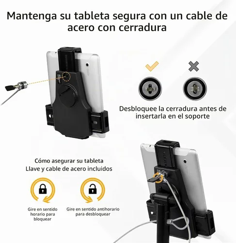 Vista 7 de Mount-It! Soporte universal para quiosco POS para tablet con bloqueo de cable y soporte de montaje en pared, abrazadera ajustable para tabletas