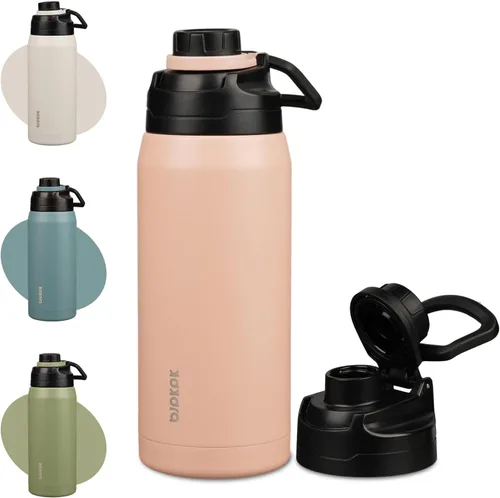 Vista 9 de BJPKPK Botella de agua aislada de 36 onzas, botellas de acero inoxidable con tapa de boquilla a prueba de fugas, jarra de agua grande de boca ancha