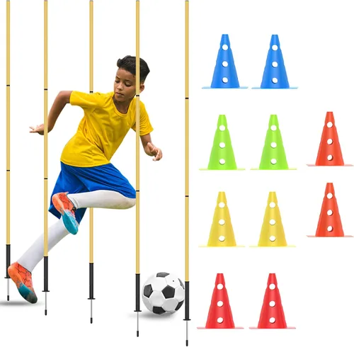 Vista 7 de Conos de entrenamiento de fútbol, conos de fútbol de agilidad, para interiores y exteriores y eventos festivos, conos de agilidad con 5 bastones