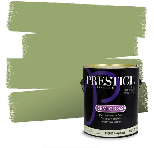 Vista 27 de Prestige Paints - Pintura exterior e imprimación en uno, 1 galón, plano, compatibilidad comparable con el color menta «Whipped Mint» de Behr