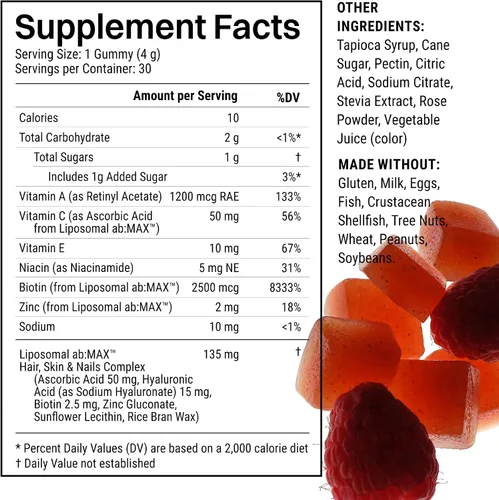 Vista 3 de Haroutine - Vitaminas para la piel y las uñas, gomitas de biotina para el crecimiento del cabello 2500 mcg de biotina, 1200 mcg de vitamina A y 2