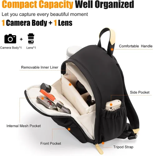 Vista 3 de Cwatcun Mochila para cámara pequeña para mujer, bolsa de cámara réflex digital de moda con correa de trípode, compartimento para laptop y divisores