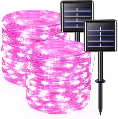 Vista 30 de JMEXSUSS Paquete de 2 luces solares de Navidad impermeables para exteriores, 100 LED de 33 pies, color blanco y multicolor, luces solares de hadas