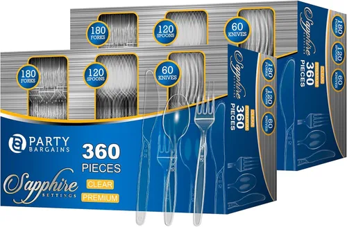 Vista 9 de Party Bargains Juego de cubiertos desechables [zafiro] - [120 unidades] Juego de cubiertos desechables transparentes, resistentes y sólidos