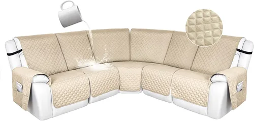 Vista 24 de HDCAXKJ Fundas de sofá seccional reclinable 100% impermeable, forma de L, funda de sofá reclinable lavable acolchada suave para mascotas, perro