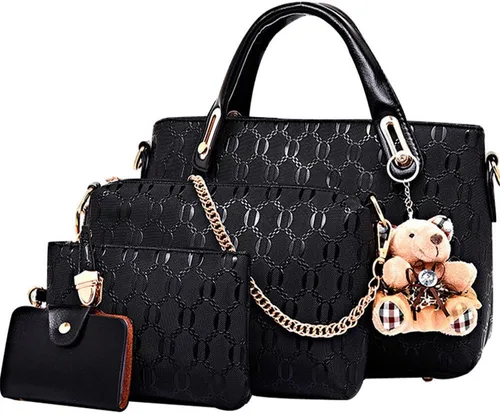 Vista 21 de FiveloveTwo. Bolso de mano para mujer, 4 piezas, con asa superior, bolsa de hombro, soporte para tarjetas