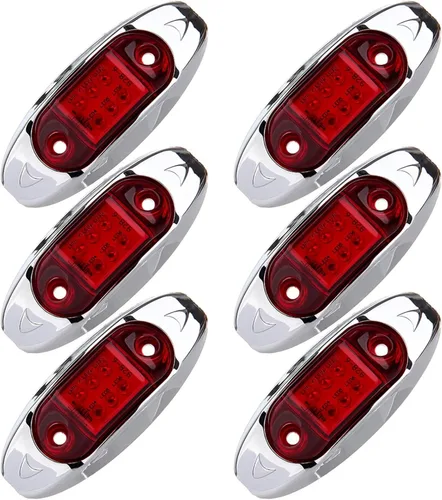 Vista 18 de 1x Luz de Marcador LED Oval Ámbar para Remolque con Bisel Cromado, Luces Laterales de Marcador de 6 LED, Luces de Indicación de Despeje Superior