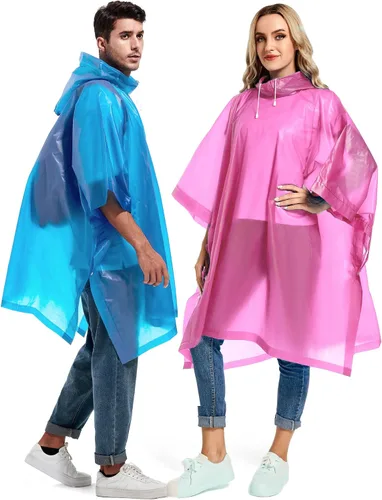 Vista 53 de Paquete de 2 ponchos de lluvia para adultos, reutilizables, impermeables, de supervivencia, emergencia, resistente, con capucha con cordón