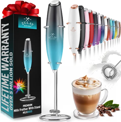 Vista 363 de Zulay Milk Boss Espumador de leche potente manual, hace espuma para latte, batidor para mezclar bebidas, café, miniespumador para capuchino, frappé