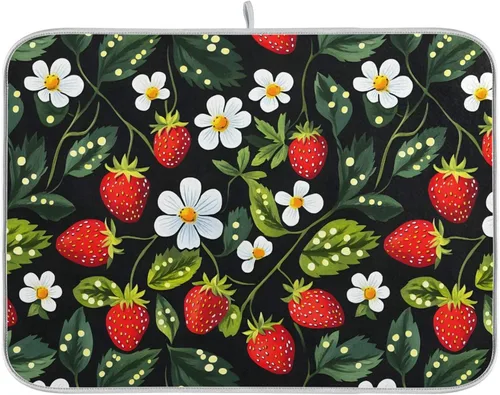 Vista 17 de Linda alfombrilla de secado de platos con hongos y plantas silvestres para encimera de cocina, almohadilla absorbente de microfibra, mediana 16x18