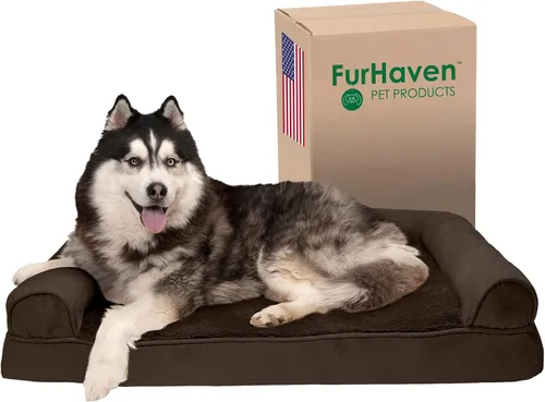 Vista 15 de Furhaven Cama para perro de espuma viscoelástica para perros medianos y pequeños con cojines extraíbles y funda lavable, para perros de hasta 35