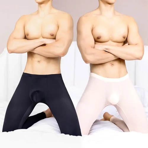 Vista 2 de Pantalones de ropa interior transparente para hombre, leggings de tiro bajo, pantalones transparentes para deportes, fitness, pantalones de capa