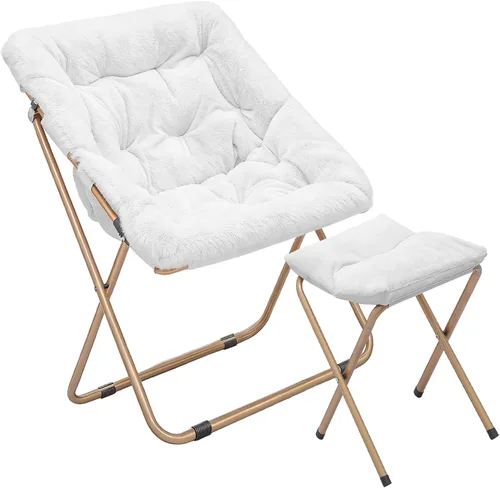 Vista 12 de Magshion Silla plegable de gran tamaño para adultos, silla de lectura con otomana, asiento circular esponjoso de piel sintética, cómoda silla