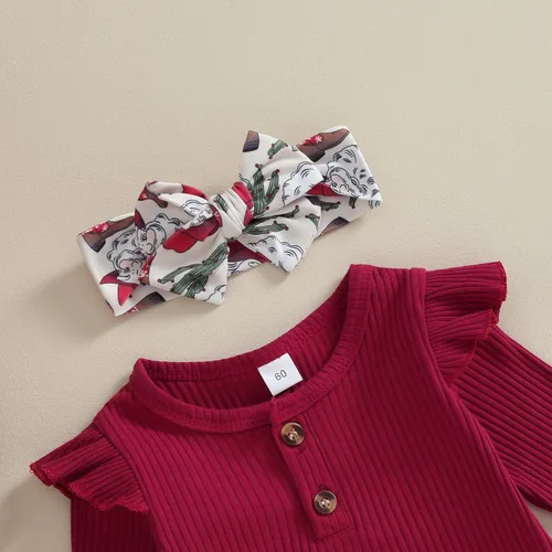 Vista 4 de Kuriozud Conjunto de pantalones acampanados para bebé recién nacida, con volantes, lindo conjunto de pantalones acampanados con diadema y ramitas