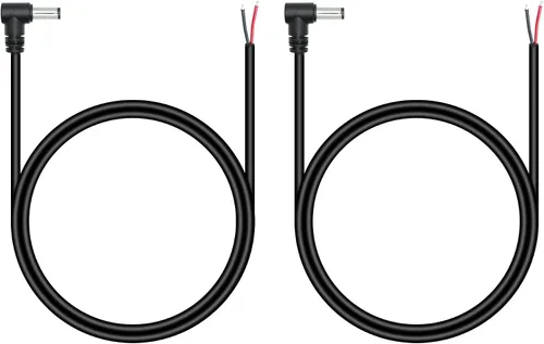 Vista 10 de DC 0.217 in x 0.083 in enchufe macho cable de alimentación coleta 0.5M/1.6 pies, 18AWG ángulo recto de 90 grados DC5521 enchufe macho a 2 pines