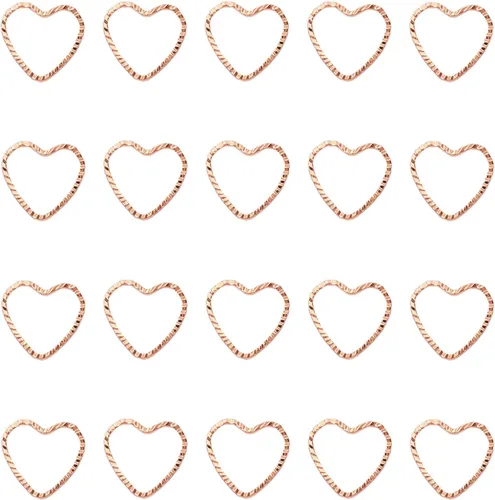 Vista 35 de FASHEWELRY 35 anillos de acero inoxidable con eslabones de corazón, 4 tamaños, diseño de corazón dorado, bisel abierto, conectores para colgar