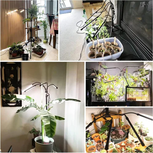 Vista 7 de Garpsen - Luces de cultivo para plantas de interior, 5 cabezales de luz de crecimiento con soporte de trípode