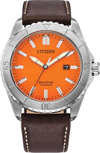 Vista 5 de Citizen Men's Eco-Drive Brycen Sport Casual Watch, Silver-Tone Super Titanium Case, 3 Hand, Date Marrón/Azul