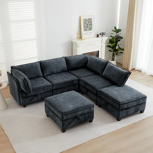Vista 41 de ORRD Juego de sofá modular esquinero de gran tamaño, sofá convertible en forma de L con almacenamiento, sofá modular de 8 plazas con otomanas y Beige