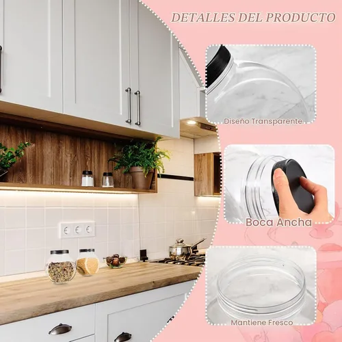 Vista 4 de Sunnyray Juego de 6 tarros de galletas transparentes de 85 onzas con tapas, recipientes para dulces transparentes para dulces, bufé, fiesta, mesa