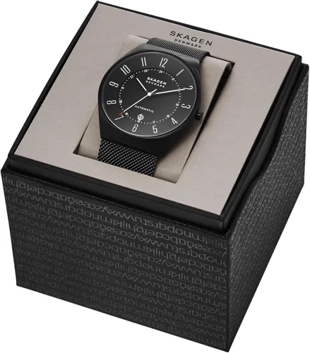 Vista 7 de Skagen Mens Grenen Three-Hand Date Watch with Steel Mesh or Leather Band