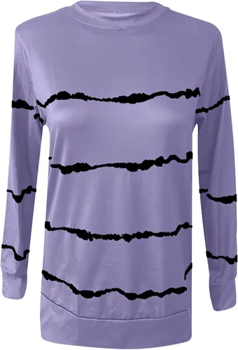 Vista 6 de Ceboyel Sudadera de cuello redondo para mujer, diseño a rayas, con bloques de color, manga larga, sin botones, ropa de moda de otoño