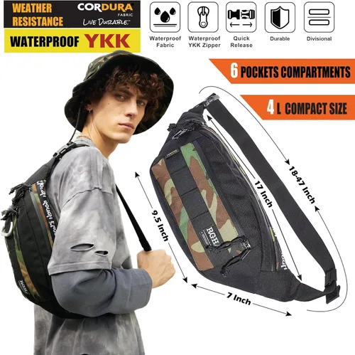 Vista 2 de Rough Enough - Cangurera táctica para hombre, diseño de Cordura, talla L