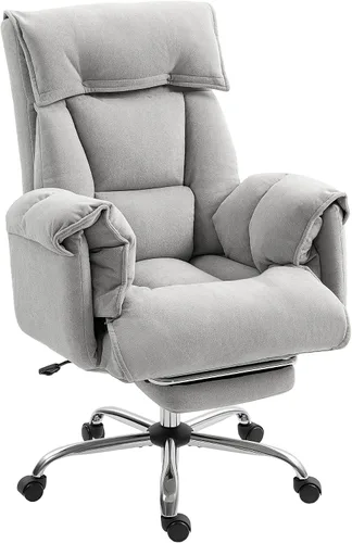 Vista 10 de HOMCOM Silla de oficina ejecutiva cómoda con reposapiés, silla giratoria reclinable de escritorio para computadora con respaldo alto plegable, cojín