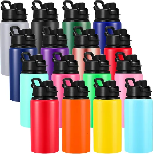 Vista 14 de Sunnyray 16 botellas de agua de aluminio a granel reutilizables a granel botellas deportivas con tapas a presión, paquete múltiple de botellas