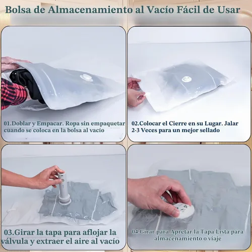 Vista 7 de Bolsas de sellado al vacío para ropa de viaje, bolsas de almacenamiento al vacío ahorradoras de espacio con bomba de aire, embalaje de compresión