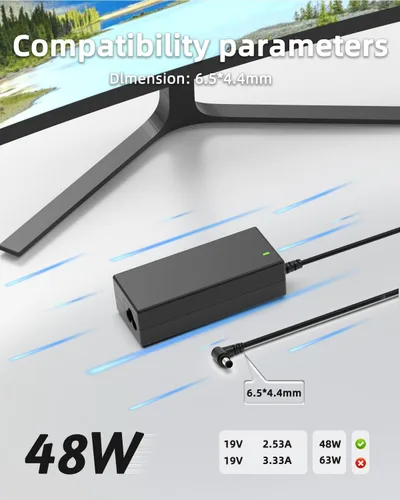 Vista 4 de Cable de alimentación de 19 V CC compatible con cargador de monitor LG 32LH570B 29UM57-P 27EA63V-P 26LN4500 25UM57 32 27 26 24 23 22 20 19 pulgadas