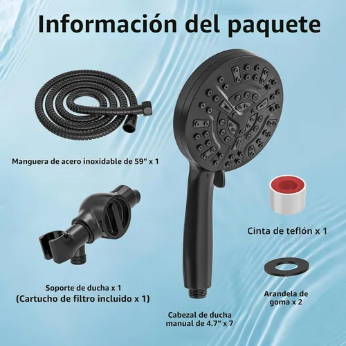 Vista 7 de High Pressure Filtered Shower Head with Handheld, 9 Spray Modes 4.7" Shower Head, 59" long hose, 10 Layers Filter for Hard Water, Remove Chlorine