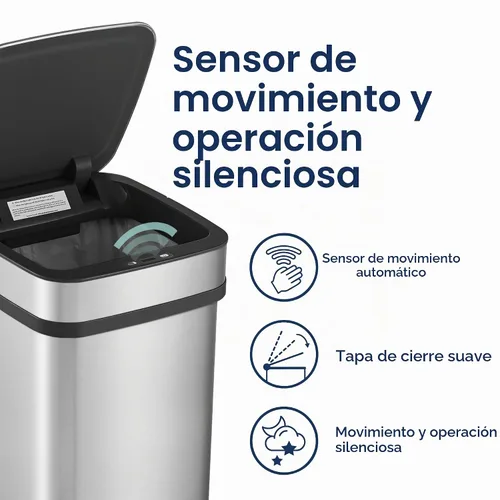 Vista 3 de Ninestars Bote de basura inteligente para cocina con neutralización de olores de 13 galones, basurero automático con sensor de movimiento y control