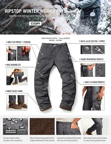 Vista 5 de CQR Pantalones tácticos de invierno para hombre, pantalones de trabajo térmicos para senderismo, pantalones cargo con forro polar para nieve y esquí