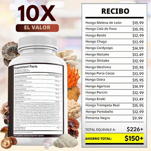 Vista 5 de NEW AGE Lions Mane 3000mg Suplemento de hongo 20 en 1 con cola de pavo 2000 mg Reishi 1000 mg Cordyceps Chaga 1000 mg con raíz de malvavisco 60