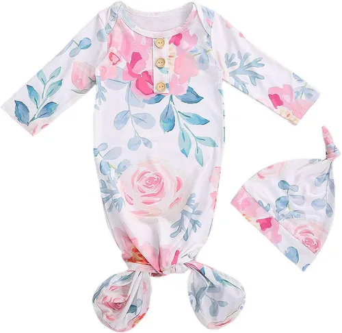 Vista 17 de Camisones florales para bebés recién nacidas niñas con diadema, ropa de dormir, mamelucos, sacos de dormir, conjuntos Navidad y carta