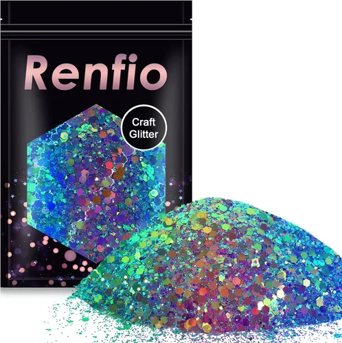 Vista 10 de Renfio Chameleon Purpurina Gruesa con Brillo, Juego de Purpurina de Resina de 16 Colores que Cambian de Color, Cada uno 10g/0.35oz, Copos